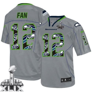 Nike Seattle Seahawks #12 Fan New Lights Out Grey Super Bowl XLIX Men‘s Stitched NFL Elite Jersey