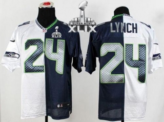 Nike Seattle Seahawks #24 Marshawn Lynch White Steel Blue Super Bowl XLIX Men‘s Stitched NFL Elite S