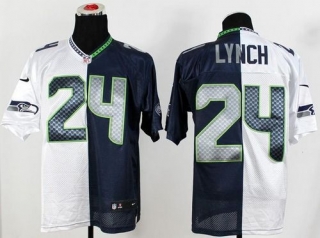 Nike Seattle Seahawks #24 Marshawn Lynch White Steel Blue Men‘s Stitched NFL Elite Split Jersey