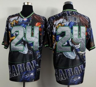 Nike Seattle Seahawks #24 Marshawn Lynch Team Color Men‘s Stitched NFL Elite Fanatical Version Jerse