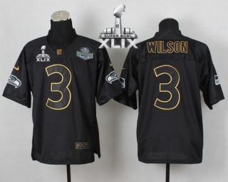 Nike Seattle Seahawks #3 Russell Wilson Black Gold No Fashion Super Bowl XLIX Men‘s Stitched NFL Eli