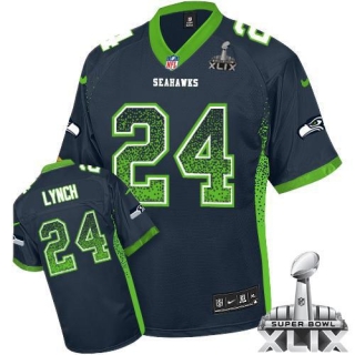 Nike Seattle Seahawks #24 Marshawn Lynch Steel Blue Team Color Super Bowl XLIX Men‘s Stitched NFL El