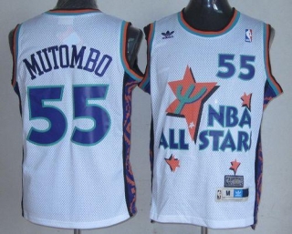 Denver Nuggets -55 Dikembe Mutombo White 1995 All Star Throwback Stitched NBA Jersey