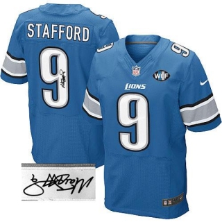 Nike Detroit Lions #9 Matthew Stafford Blue Team Color With WCF Patch Men's Stitched NFL Elite Autog