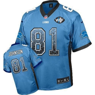 Nike Detroit Lions #81 Calvin Johnson Blue Team Color With WCF Patch Men's Stitched NFL Elite Drift