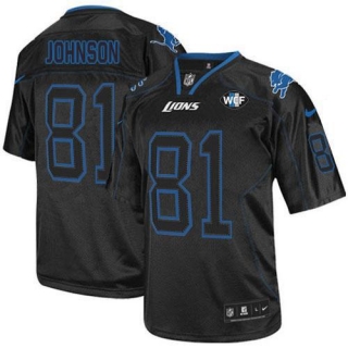 Nike Detroit Lions #81 Calvin Johnson Lights Out Black With WCF Patch Men's Stitched NFL Elite Jerse
