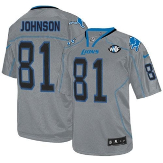 Nike Detroit Lions #81 Calvin Johnson Lights Out Grey With WCF Patch Men's Stitched NFL Elite Jersey