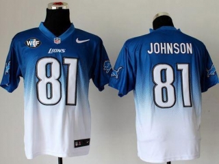 Nike Detroit Lions #81 Calvin Johnson Blue White With WCF Patch Men's Stitched NFL Elite Fadeaway Fa