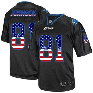 Nike Detroit Lions #81 Calvin Johnson Black Men's Stitched NFL Elite USA Flag Fashion Jersey