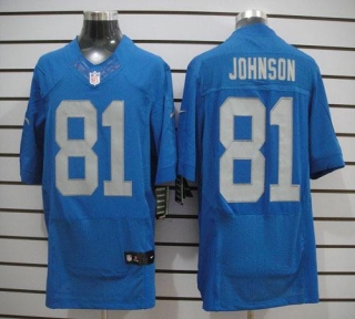 Nike Detroit Lions #81 Calvin Johnson Blue Alternate Throwback Men's Stitched NFL Elite Jersey