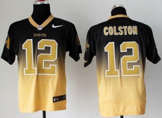 Nike New Orleans Saints #12 Marques Colston Black Gold Men's Stitched NFL Elite Fadeaway Fashion Jer