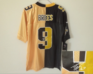Nike New Orleans Saints #9 Drew Brees Yellow Black Men's Stitched NFL Autographed Elite Split Jersey