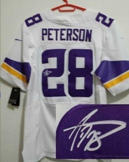 Nike Minnesota Vikings #28 Adrian Peterson White Men's Stitched NFL Elite Autographed Jersey