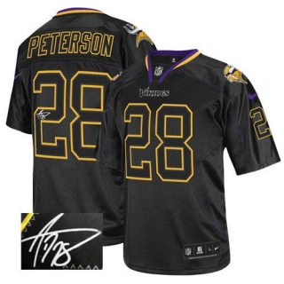 Nike Minnesota Vikings #28 Adrian Peterson Lights Out Black Men's Stitched NFL Elite Autographed Jer