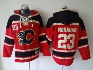 Calgary Flames -23 Sean Monahan Red Sawyer Hooded Sweatshirt Stitched NHL Jersey