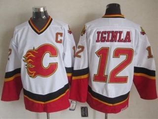 Calgary Flames -12 Jarome Iginla White Black CCM Throwback Stitched NHL Jersey