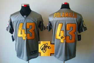 Autographed Nike Pittsburgh Steelers #43 Troy Polamalu Grey Shadow Men's Stitched NFL Elite Jersey