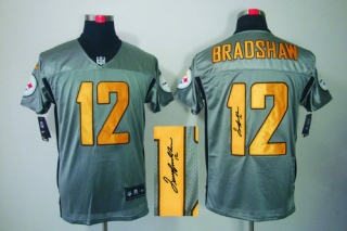 Autographed Nike Pittsburgh Steelers #12 Terry Bradshaw Grey Shadow Men's Stitched NFL Elite Jersey