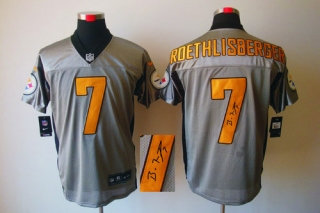 Autographed Nike Pittsburgh Steelers #7 Ben Roethlisberger Grey Shadow Men's Stitched NFL Elite Jers