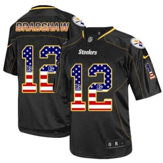 Nike Pittsburgh Steelers #12 Terry Bradshaw Black Men's Stitched NFL Elite USA Flag Fashion Jersey