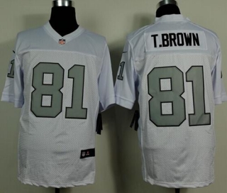 Nike Oakland Raiders #81 Tim Brown White Silver No Men's Stitched NFL Elite Jersey