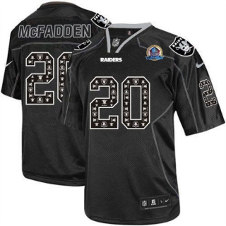 Nike Oakland Raiders #20 Darren McFadden New Lights Out Black With Hall of Fame 50th Patch Men's Sti