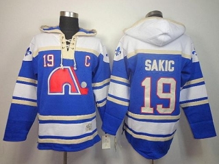 Nordiques -19 Joe Sakic Light Blue Sawyer Hooded Sweatshirt Stitched NHL Jersey