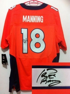 Nike Denver Broncos #18 Peyton Manning Orange Team Color Men's Stitched NFL Elite Autographed Jersey
