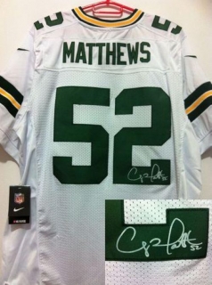 Nike Green Bay Packers #52 Clay Matthews White Men's Stitched NFL Elite Autographed Jersey