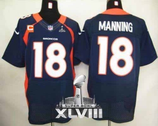 Nike Denver Broncos #18 Peyton Manning Navy Blue With C Patch Super Bowl XLVIII Men's Stitched NFL E