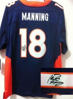 Nike Denver Broncos #18 Peyton Manning Navy Blue Alternate Men's Stitched NFL Elite Autographed Jers
