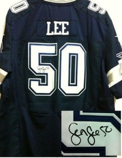 Nike Dallas Cowboys #50 Sean Lee Navy Blue Team Color Men's Stitched NFL Elite Autographed Jersey