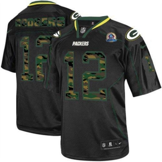 Nike Green Bay Packers #12 Aaron Rodgers Black With Hall of Fame 50th Patch Men's Stitched NFL Elite