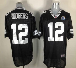 Nike Green Bay Packers #12 Aaron Rodgers Black Shadow With Hall of Fame 50th Patch Men's Stitched NF