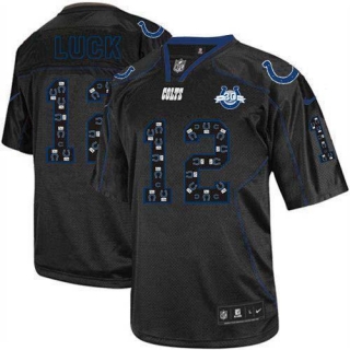 Nike Indianapolis Colts #12 Andrew Luck New Lights Out Black With 30TH Seasons Patch Men's Stitched