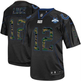 Nike Indianapolis Colts #12 Andrew Luck Black With 30TH Seasons Patch Men's Stitched NFL Elite Camo