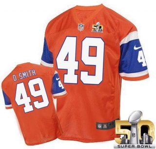 Nike Denver Broncos #49 Dennis Smith Orange Super Bowl 50 Men's Stitched NFL Elite Throwback Jersey