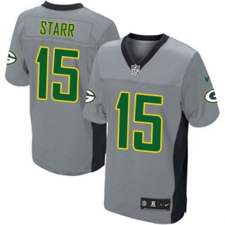 Nike Green Bay Packers #15 Bart Starr Grey Shadow Men's Stitched NFL Elite Jersey