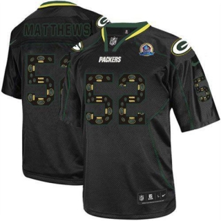 Nike Green Bay Packers #52 Clay Matthews New Lights Out Black With Hall of Fame 50th Patch Men's Sti