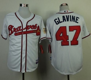 Atlanta Braves #47 Tom Glavine White w 75th Anniversary Commemorative Patch Stitched MLB Jersey