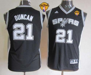 San Antonio Spurs #21 Tim Duncan Black With Finals Patch Youth Stitched NBA Jersey