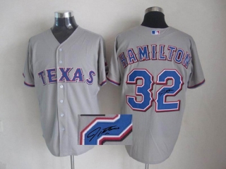 MLB Texas Rangers #32 Josh Hamilton Stitched Grey Autographed Jersey