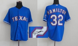 MLB Texas Rangers #32 Josh Hamilton Stitched Blue Autographed Jersey