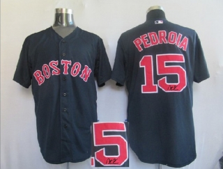 Autographed MLB Boston Red Sox #15 Dustin Pedroia Dark Blue Stitched Jersey