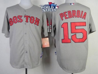 Boston Red Sox #15 Dustin Pedroia Grey Cool Base 2013 World Series Patch Stitched MLB Jersey
