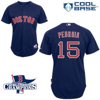 Boston Red Sox #15 Dustin Pedroia Dark Blue Cool Base 2013 World Series Champions Patch Stitched MLB