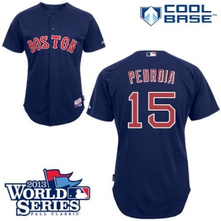 Boston Red Sox #15 Dustin Pedroia Dark Blue Cool Base 2013 World Series Patch Stitched MLB Jersey