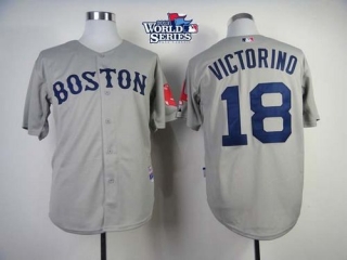 Boston Red Sox #18 Shane Victorino Grey Cool Base 2013 World Series Patch Stitched MLB Jersey