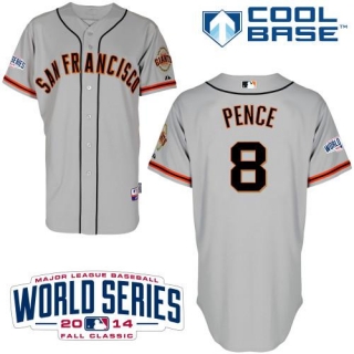 San Francisco Giants #8 Hunter Pence Grey Road Cool Base W 2014 World Series Patch Stitched MLB Jers