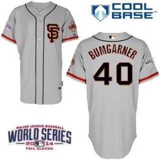 San Francisco Giants #40 Madison Bumgarner Grey Road 2 Cool Base W 2014 World Series Patch Stitched